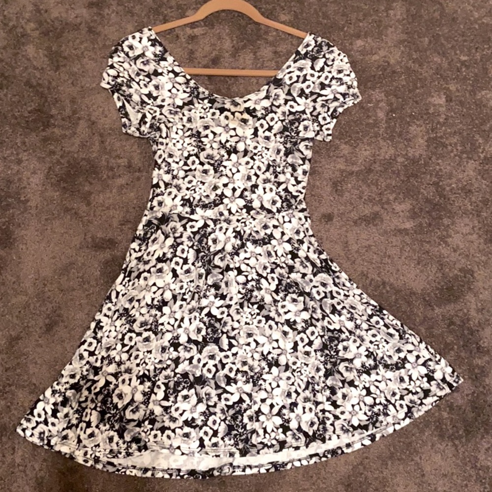 Floral Skater Dress- black and white sundress